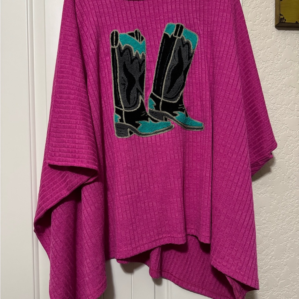 Pink Poncho with Cowboy Boot Design